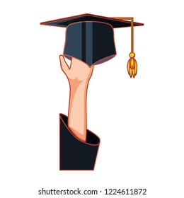 hand with hat graduation isolated icon