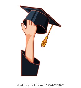 hand with hat graduation isolated icon