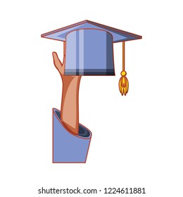 hand with hat graduation isolated icon