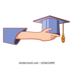 hand with hat graduation isolated icon