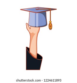 hand with hat graduation isolated icon