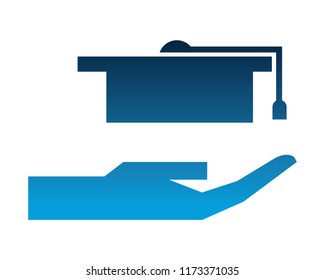 hand with hat graduation silhouette isolated icon