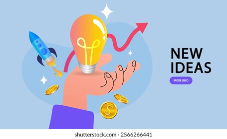 Hand have holding light bulb over his head. Business team coming up with creative ideas. Solution, teamwork, together concept. New idea, brainstorming, problem solved, startup. vector, flat design.