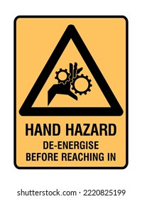 Hand Hazard - Caution Signs - Hazard Signs - Hand Hazard De-Energize Before Reaching In, Protection, Safety, Squished.