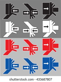 Hand hazards sign.
Danger Sign hand hazard turn off power.
