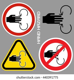 Hand hazards sign.
Danger Sign hand hazard turn off power.