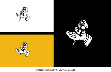 hand and head panther vector line art design