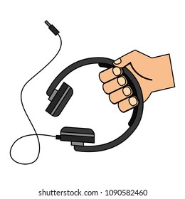 hand with headphone device isolated icon