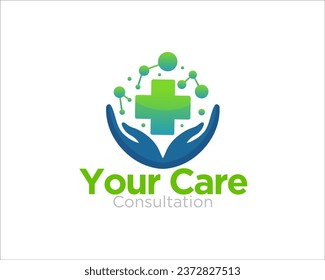 hand health care logo, with cross health logo