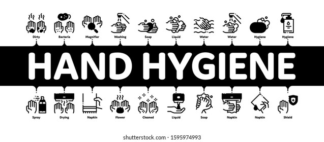 Hand Healthy Hygiene Minimal Infographic Web Banner Vector. Hand Protection, Washing With Anti Bacterial Soap And Foam, Paper Concept Illustrations