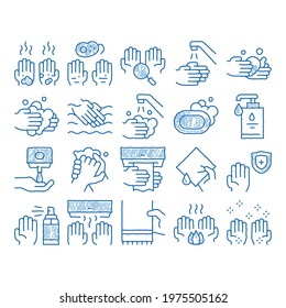 Hand Healthy Hygiene sketch icon vector. Hand drawn blue doodle line art Hand Protection, Washing With Anti Bacterial Soap And Foam, Paper Illustrations