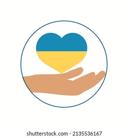 In hand hear Flag of Ukraine,Vector illustration.
