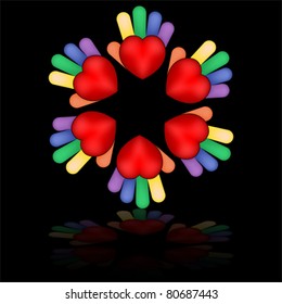 Hand heart circle icon. Teamwork, group and helping concept