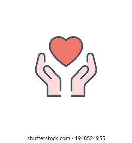 Hand heart color icon. Simple filled outline style. Holding, pictogram, care, graphic, life, health, save, love, give, charity concept. Vector illustration isolated on white background. EPS 10