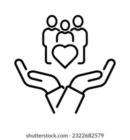 mano con la comunidad cardíaca, ícono, concepto empatía o caridad, solidaridad amor, cuidado de personas, apoyo voluntario