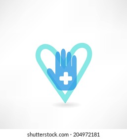 hand with heart and cross icon