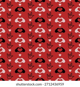 Dibujo de corazón de mano sin patrón de Vector de fondo rojo ilustración de San Valentín festivo para textiles, moda, papel de regalo.