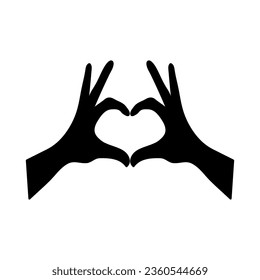 Hand heart gesture balck icon,Hands make love symbol flat trendy style illustration on white background..eps