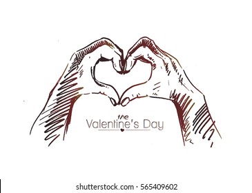 Hand heart gesture, Hand Drawn Sketch Vector illustration.