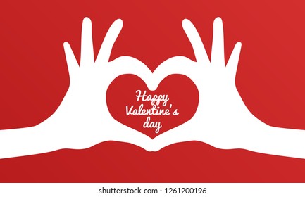 Hand heart gesture header. Happy Valentine's day card, comic style. Happy Valentines day card. Flat design Isolated.