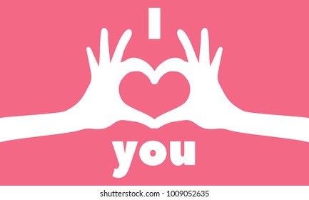 Hand heart gesture header. I love you card, comic style. Happy Valentines day card. Flat design Isolated.
