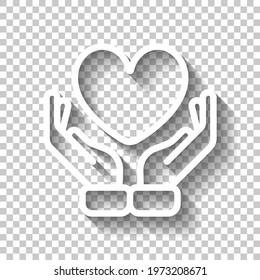 Hand and heart, help and care, simple icon. White linear icon with editable stroke and shadow on transparent background - Powered by Shutterstock - Get 15% off with code: PIKWIZARD15