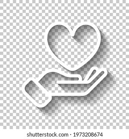 Hand and heart, help and care, simple icon. White linear icon with editable stroke and shadow on transparent background - Powered by Shutterstock - Get 15% off with code: PIKWIZARD15