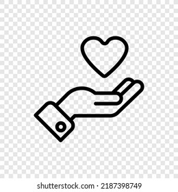 Hand and heart, help and care simple icon vector. Flat design. Transparent grid.ai