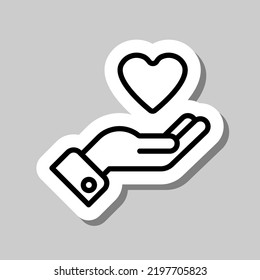 Mano y corazón, ayuda y cuidado simple vector de icono. Diseño plano. Pegar con sombra sobre fondo gris.ai