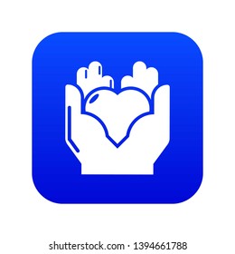 Hand heart icon blue vector isolated on white background