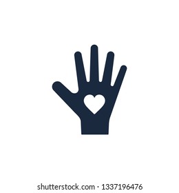 Hand with Heart icon, Charity donation concept, Vector.