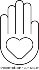 Hand with a heart icon design, editable design, editable stroke and color, can be use with only shapes and colors.