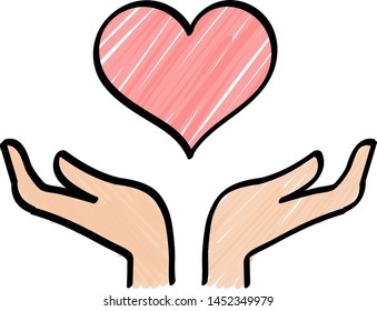 Hand and heart icon - Hand drawn