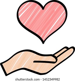 Hand and heart icon - Hand drawn