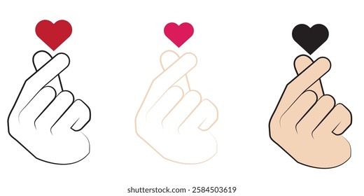 Hand and heart icon. Easy to use vector material. Variety Design hand or finger heart icon.