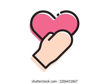 Hand and heart icon kindness caring