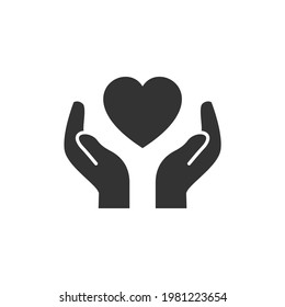 hand and heart icon on white background