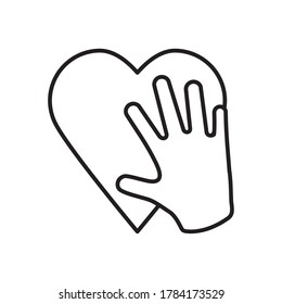 hand and heart icon over white background, line style, vector illustration