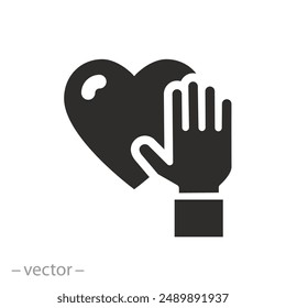 hand with heart icon, promise truth, passion honesty, solidarity concept, flat vector illustration