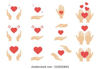 Hand and heart icon set .Easy-to-use vector material.