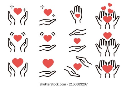 Hand and heart icon set .Easy-to-use vector material.