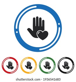 Hand Herz-Ikone-Set. flache design, Vektorgrafik in 5 farbigen optionen für web design