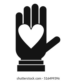 Hand with heart icon. Simple illustration of hand with heart vector icon for web design
