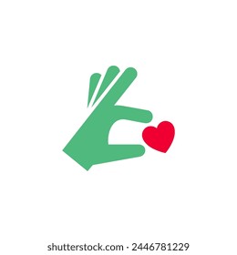 Hand with heart icon or Valentines day symbol, holiday sign designed for celebration, vector trendy modern style.