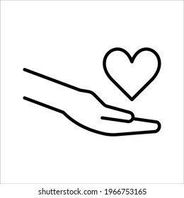 Hand and heart icon vector design template on white background. color editable