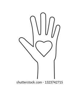 Hand with heart icon. Vector illustration, flat design.