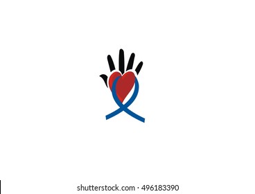 Hand with heart icon, vector logo illustration