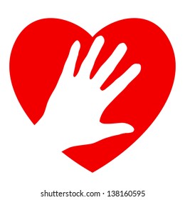 Hand and heart. Illustration on white background for design