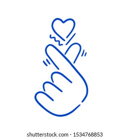 Hand heart k-pop vector icon on white background line stroke. South Korea travel tourism destination. Vector illustration.
