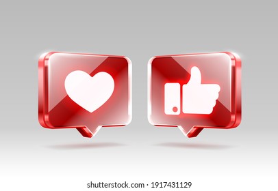 Hand And Heart Like Icon, Sign Follower 3d Banner, Best Post Social Media. Vector Illustration